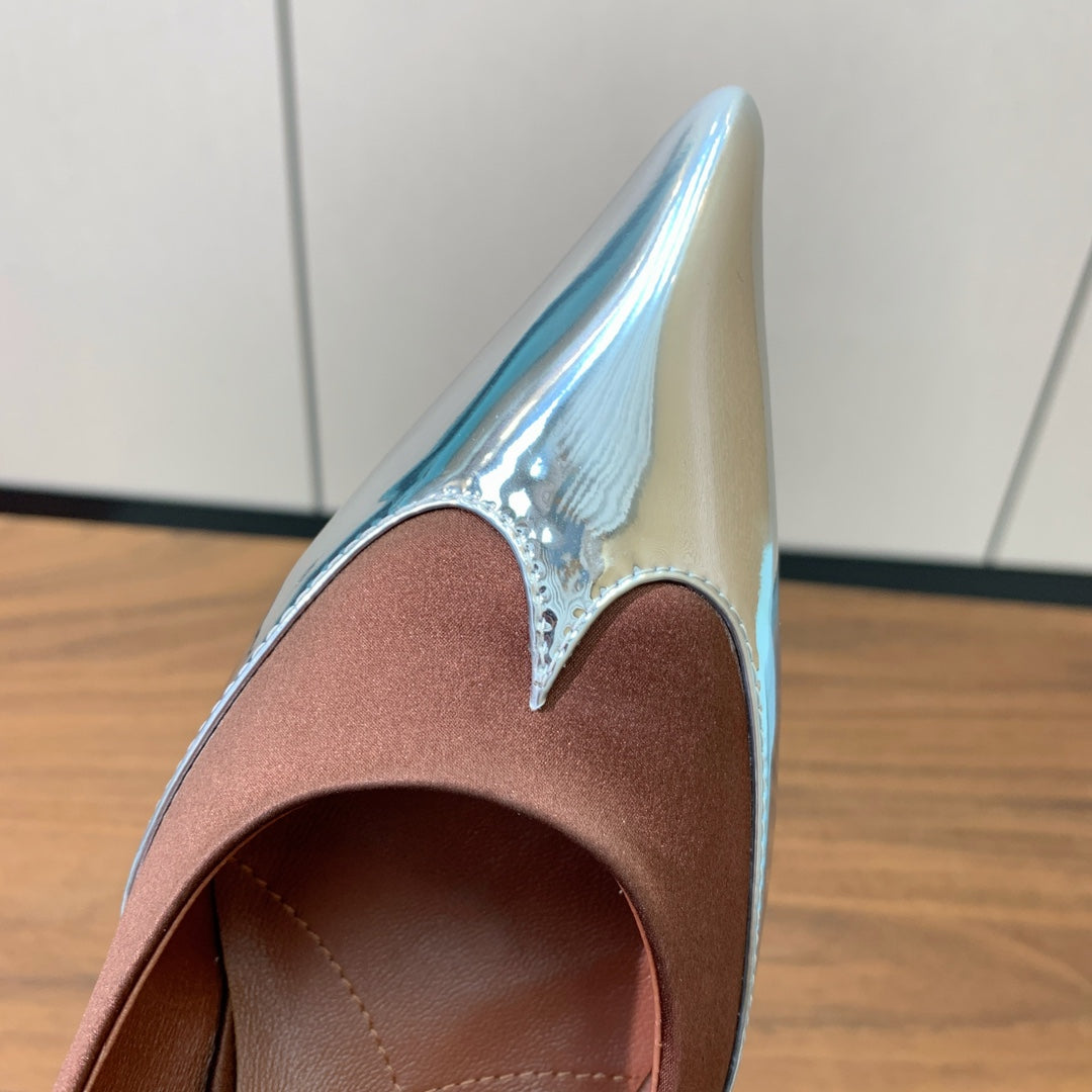 Prada Pumps 8.5cm Red Satin Sliver Patent Leather 896188