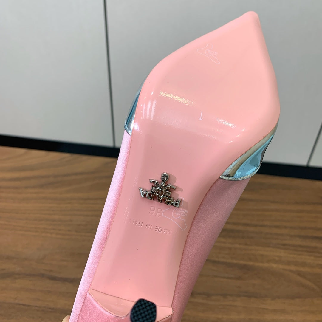 Prada Pumps 8.5cm Pink Satin Sliver Patent Leather 896190