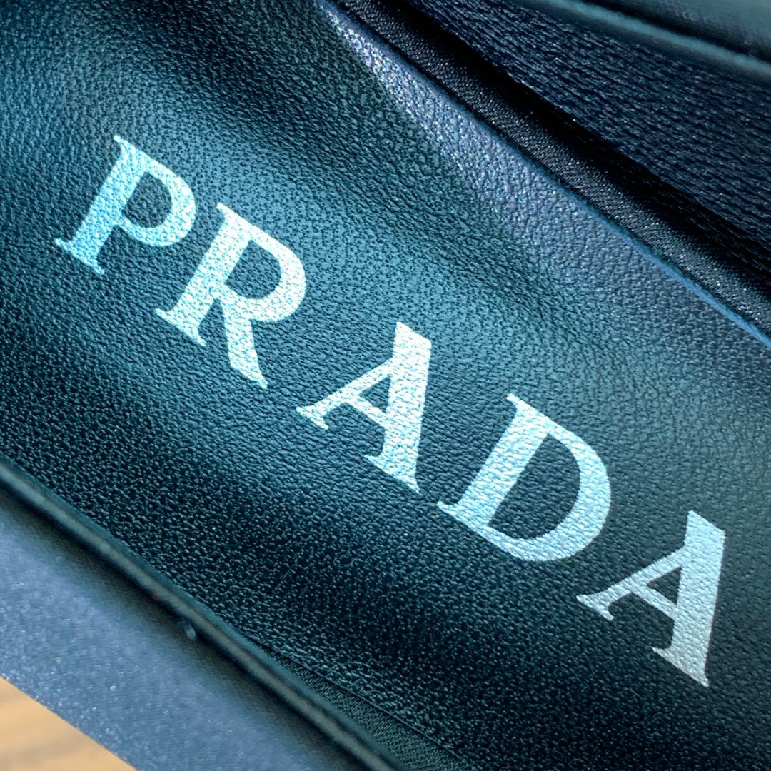 Prada Pumps 8.5cm Black Satin Sliver Patent Leather 896191