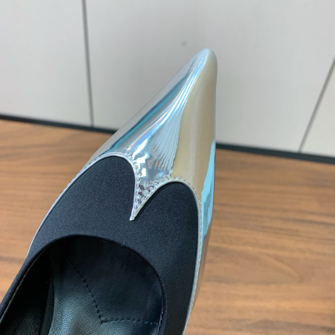 Prada Pumps 8.5cm Black Satin Sliver Patent Leather 896191