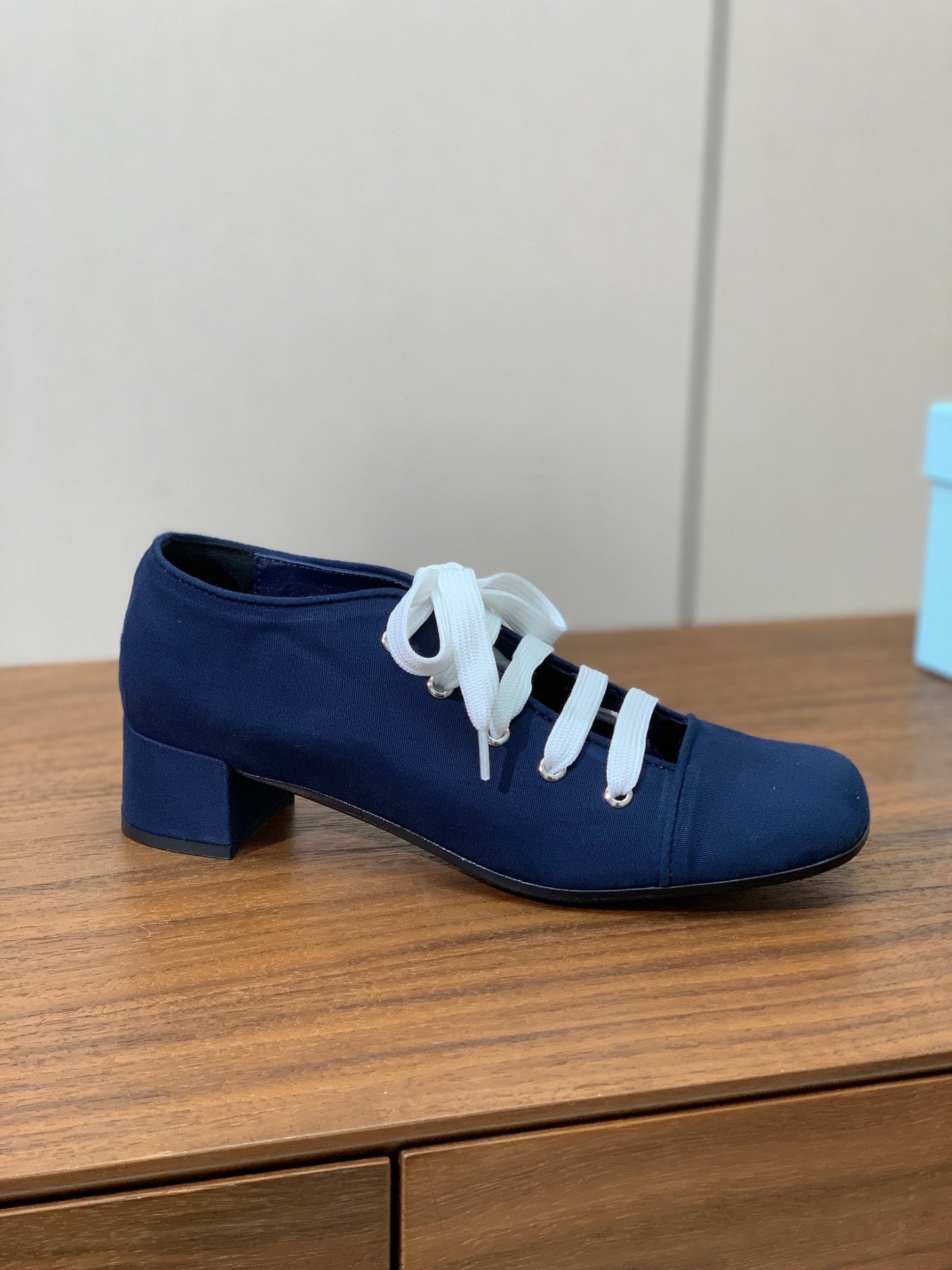 Prada 25s Mary Jane Shoes 55mm Dark Blue Fabric Patent Leather