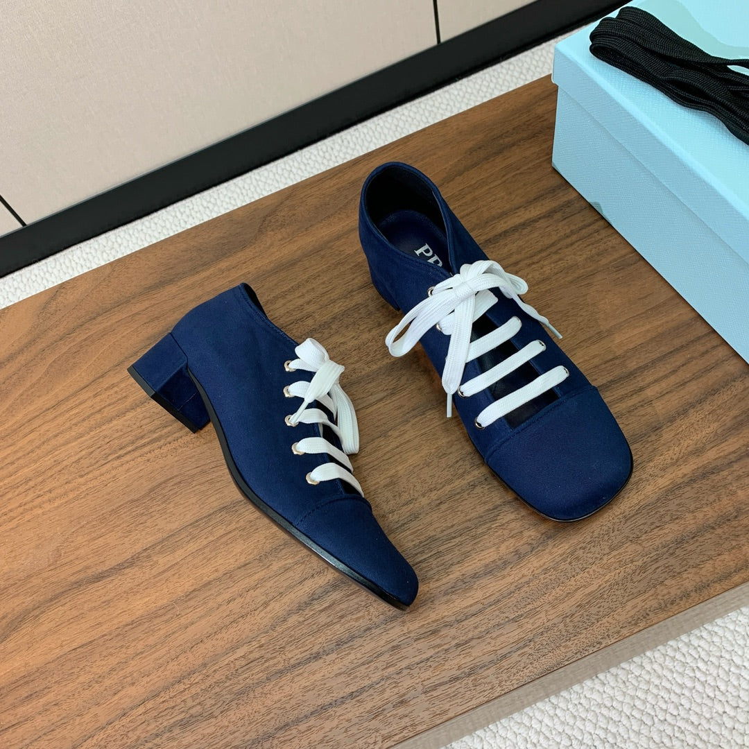 Prada 25s Mary Jane Shoes 55mm Dark Blue Fabric Patent Leather