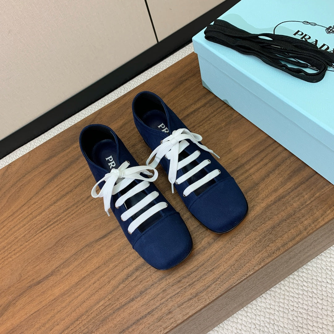 Prada 25s Mary Jane Shoes 55mm Dark Blue Fabric Patent Leather