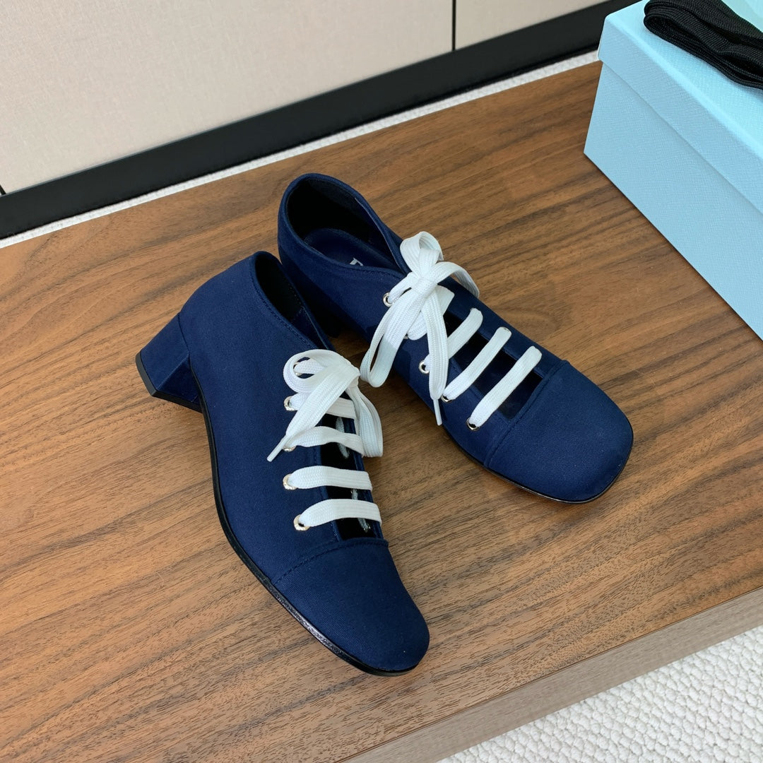 Prada 25s Mary Jane Shoes 55mm Dark Blue Fabric Patent Leather
