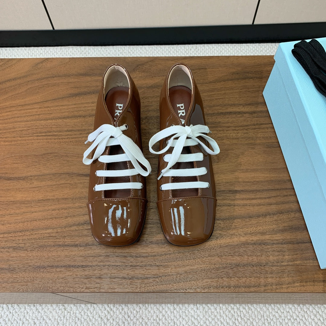 Prada 25s Mary Jane Shoes 55mm Brown  Patent Leather