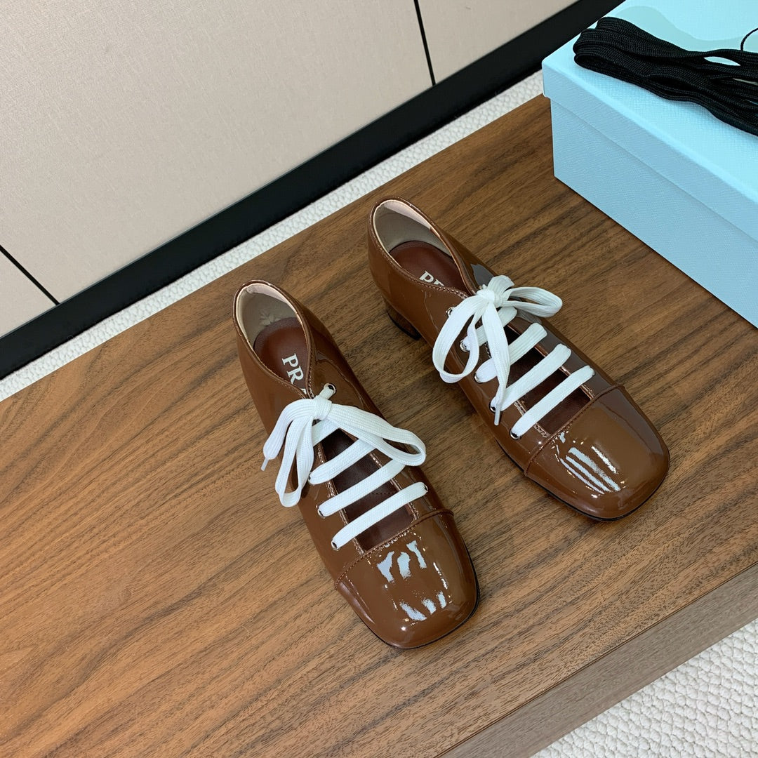 Prada 25s Mary Jane Shoes 55mm Brown  Patent Leather
