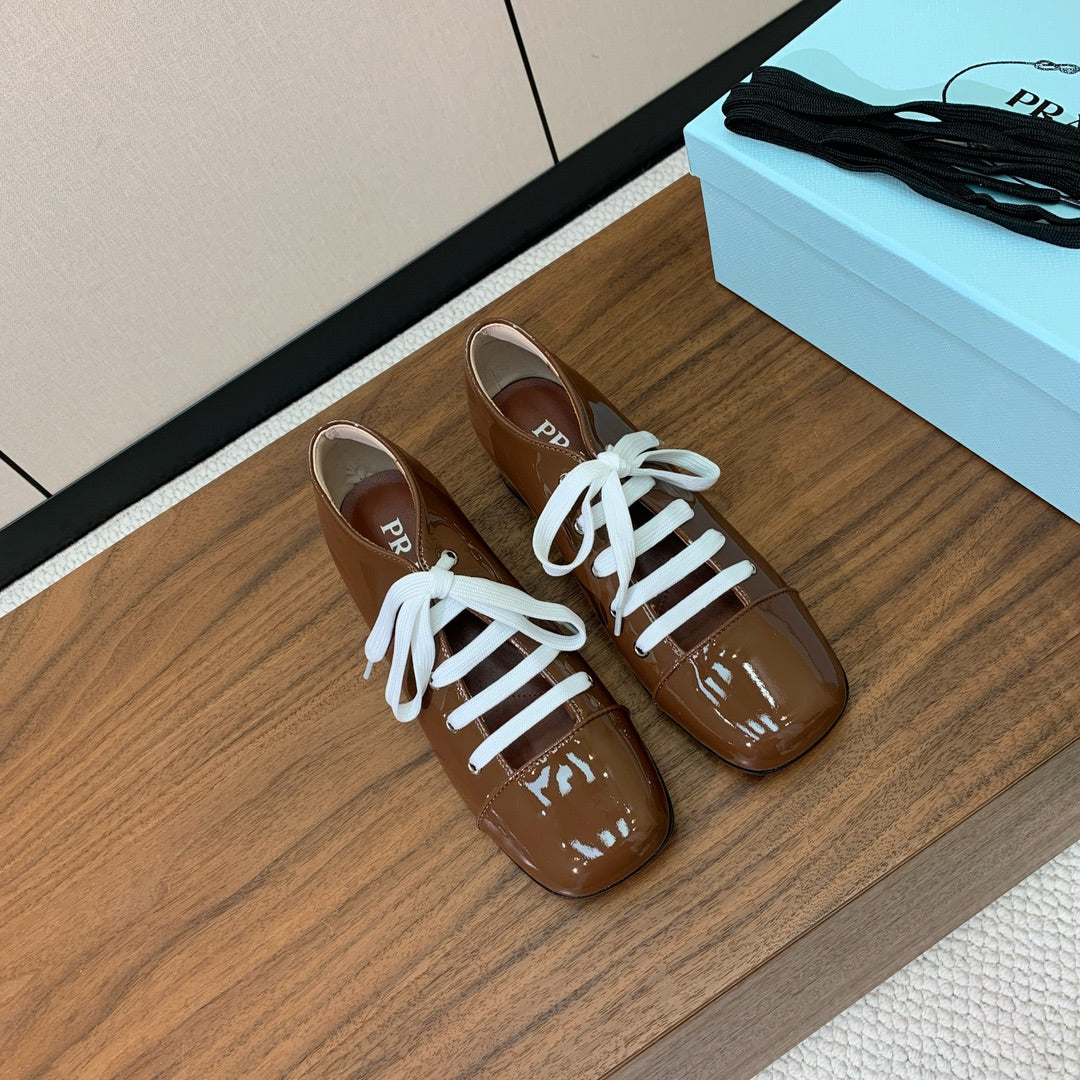 Prada 25s Mary Jane Shoes 55mm Brown  Patent Leather