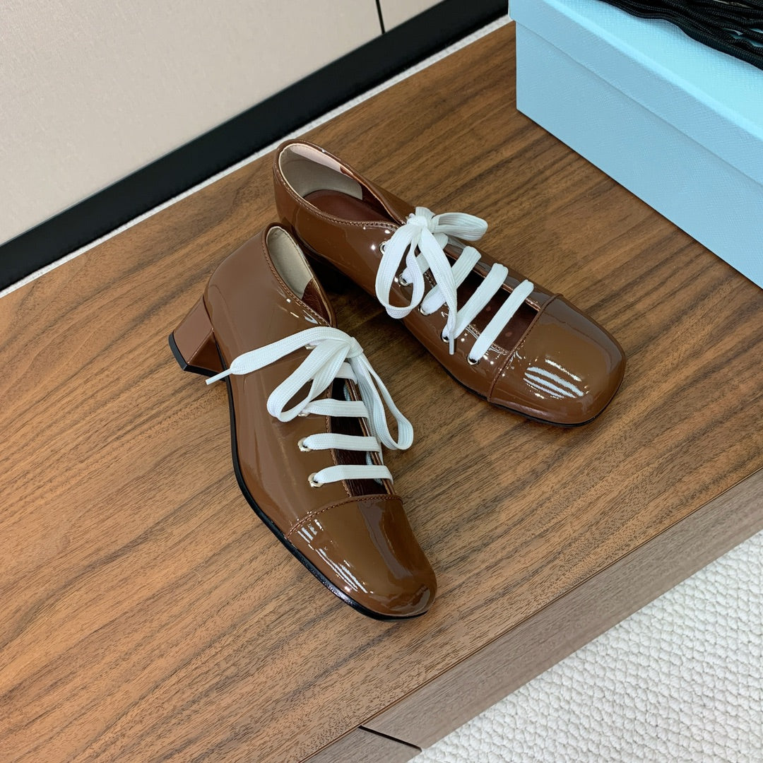 Prada 25s Mary Jane Shoes 55mm Brown  Patent Leather
