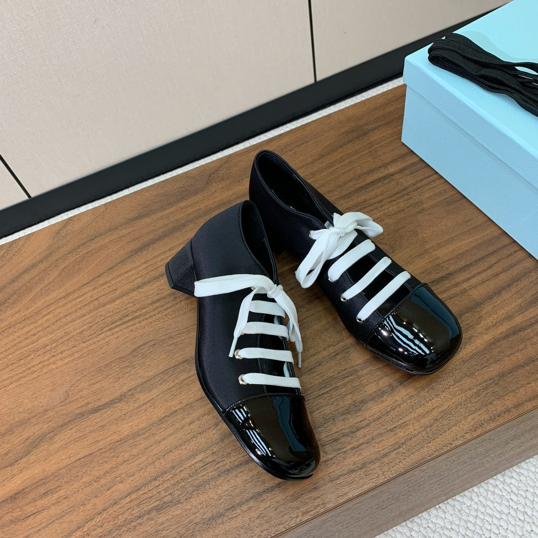 Prada 25s Mary Jane Shoes 55mm Black Satin Patent Leather