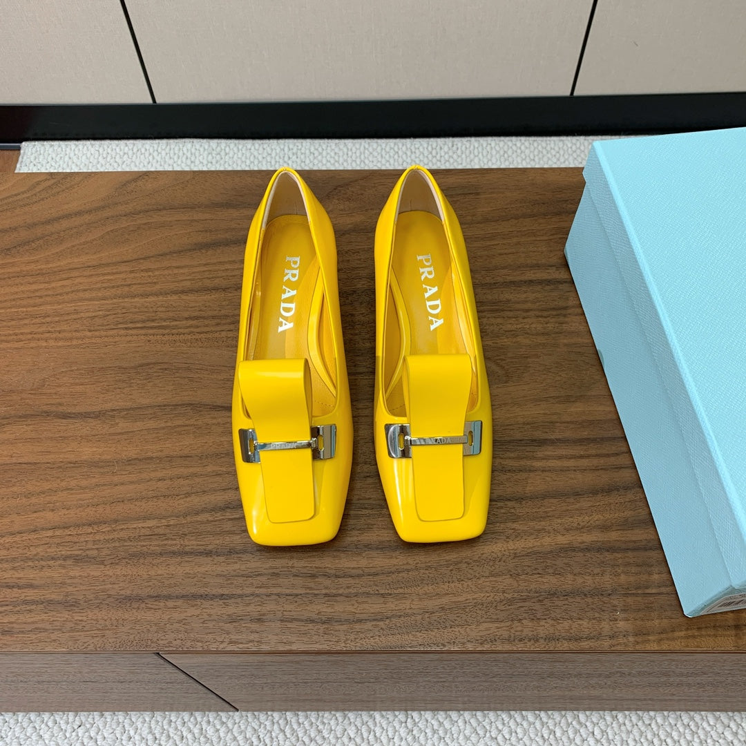 Prada Mary Jane 4.5cm Yellow Glossy Leather 896180