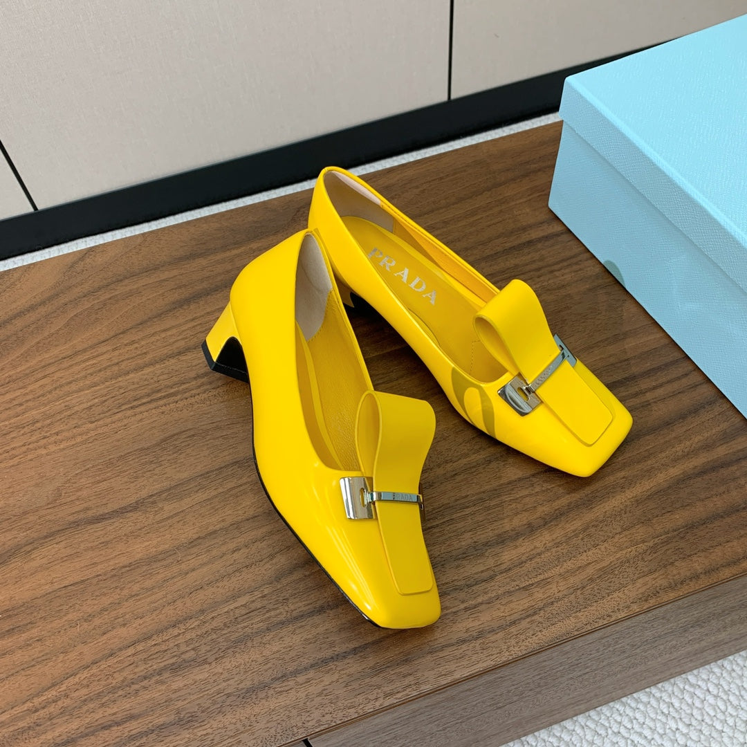 Prada Mary Jane 4.5cm Yellow Glossy Leather 896180
