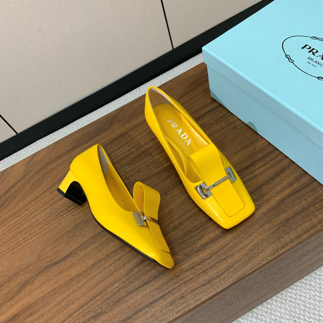 Prada Mary Jane 4.5cm Yellow Glossy Leather 896180