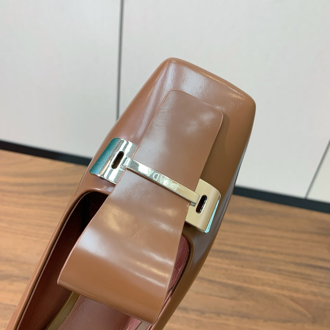 Prada Mary Jane 4.5cm Brown Glossy Leather 896181