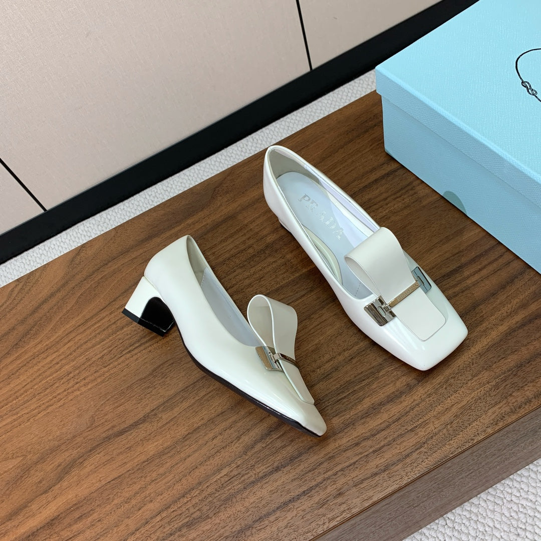 Prada Mary Jane 4.5cm White Glossy Leather 896182