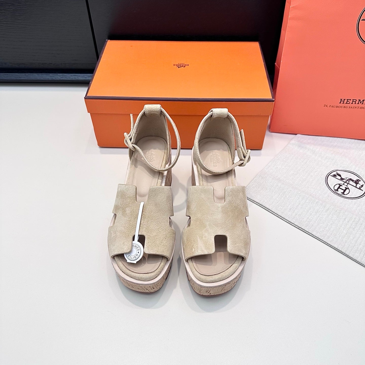 HM 26ss Platform Wedge Sandals 70 Light Beige Suede 622759