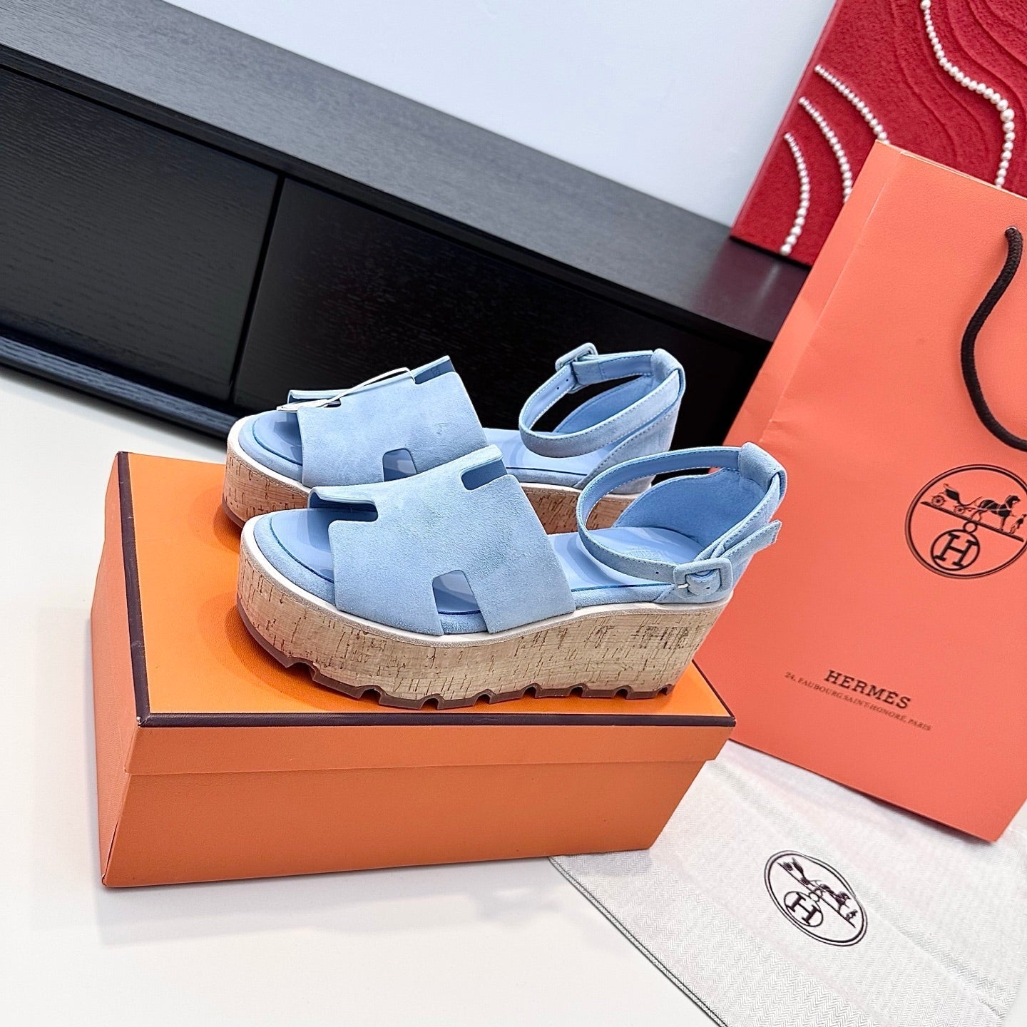 HM 26ss Platform Wedge Sandals 70 Light Blue Suede 622760