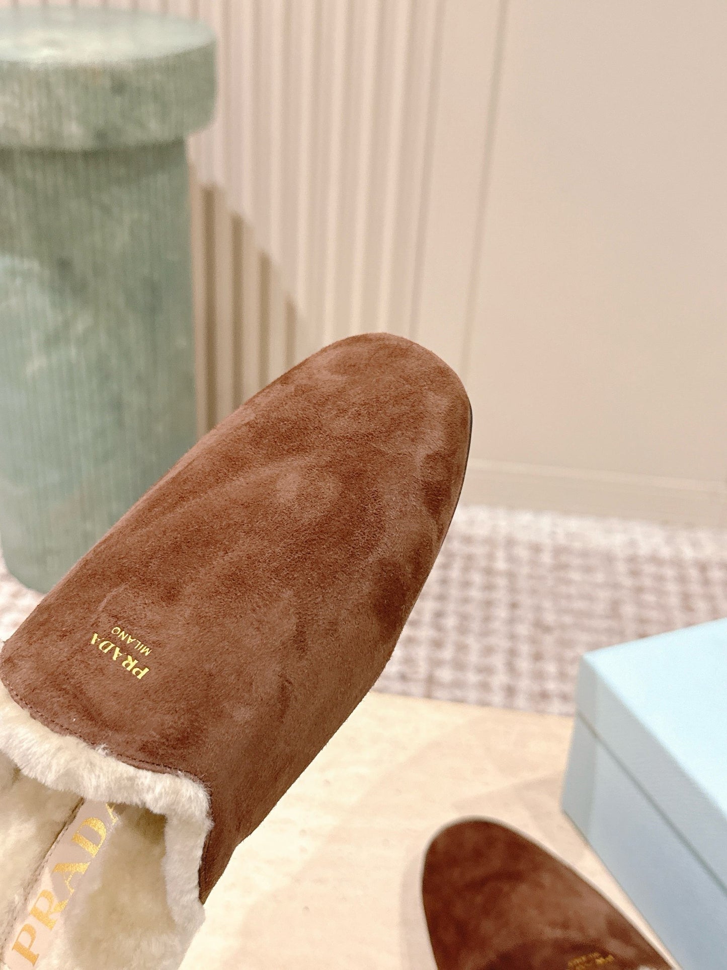 Pra 2025 Mule Brown Beige Suede Wool 556282