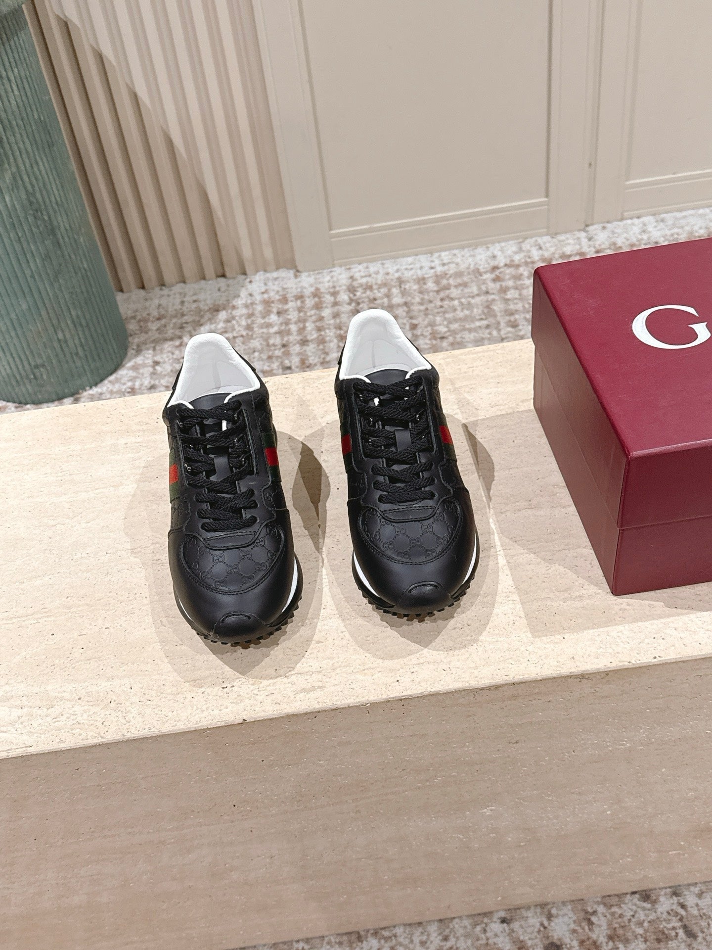 GG 26 Couple Sneakers Dark Red Beige Cowhide 630703