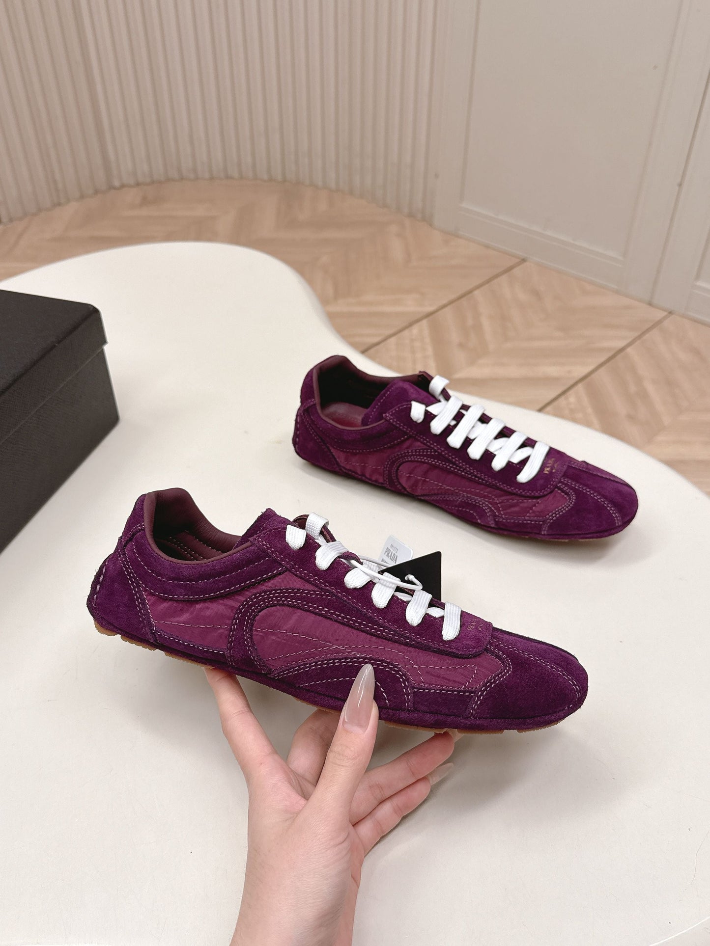 Prada 26ss German Training Burgundy Suede Re Nylon 644212
