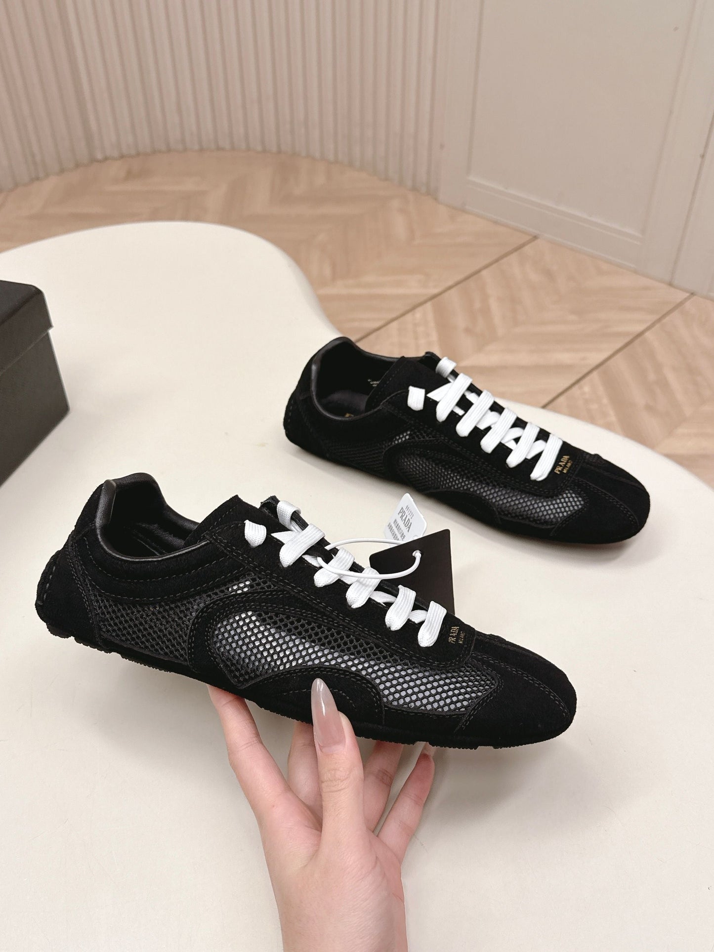 Prada 26ss German Training Black Suede Mesh 644215