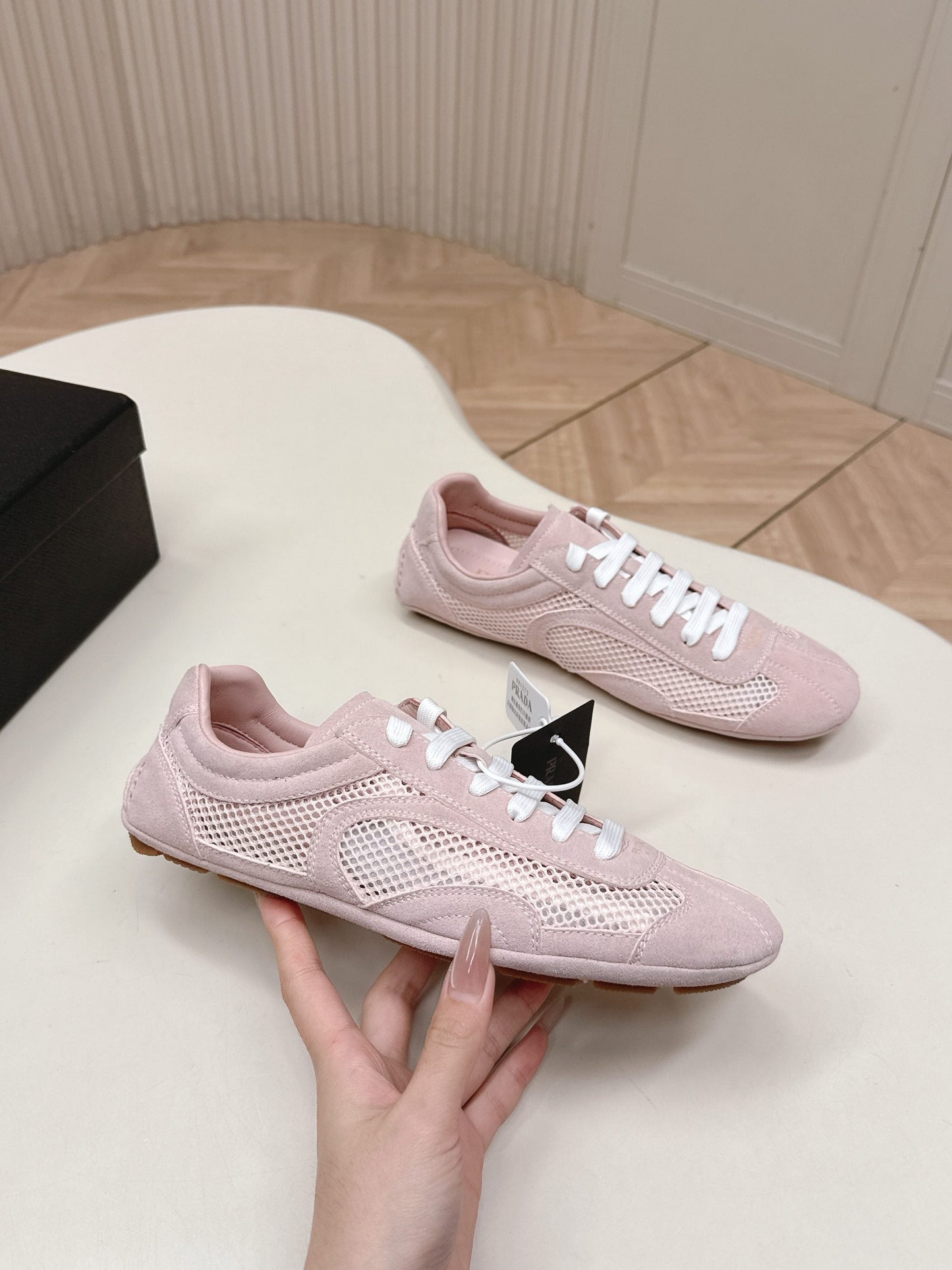 Prada 26ss German Training Light Pink Suede Mesh 644217