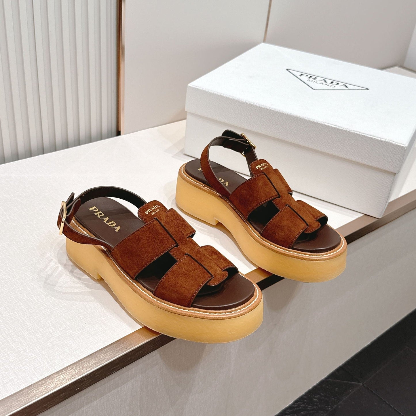 Prada 26s Sandals Cocoa Brown Suede 838144