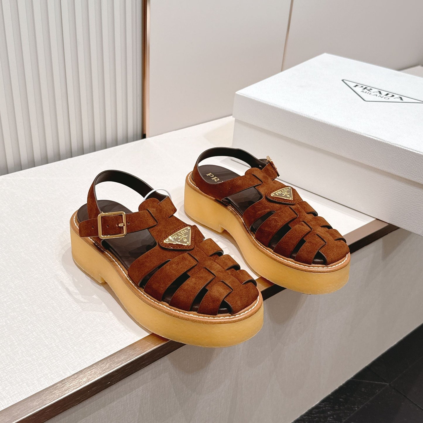 Prada 26s Sandals Cocoa Brown Suede 838143