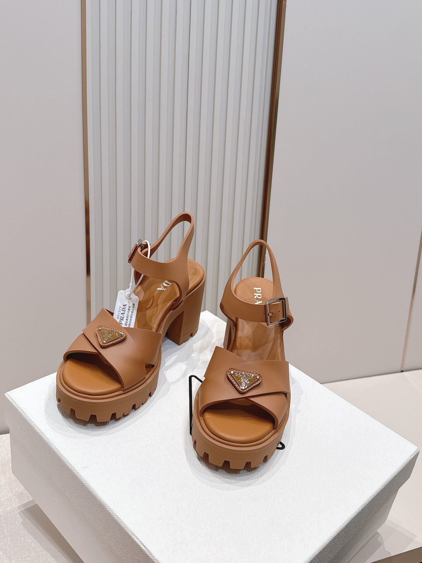 Prada 26s Monolith Sandals Tan Brown Rubber 838140