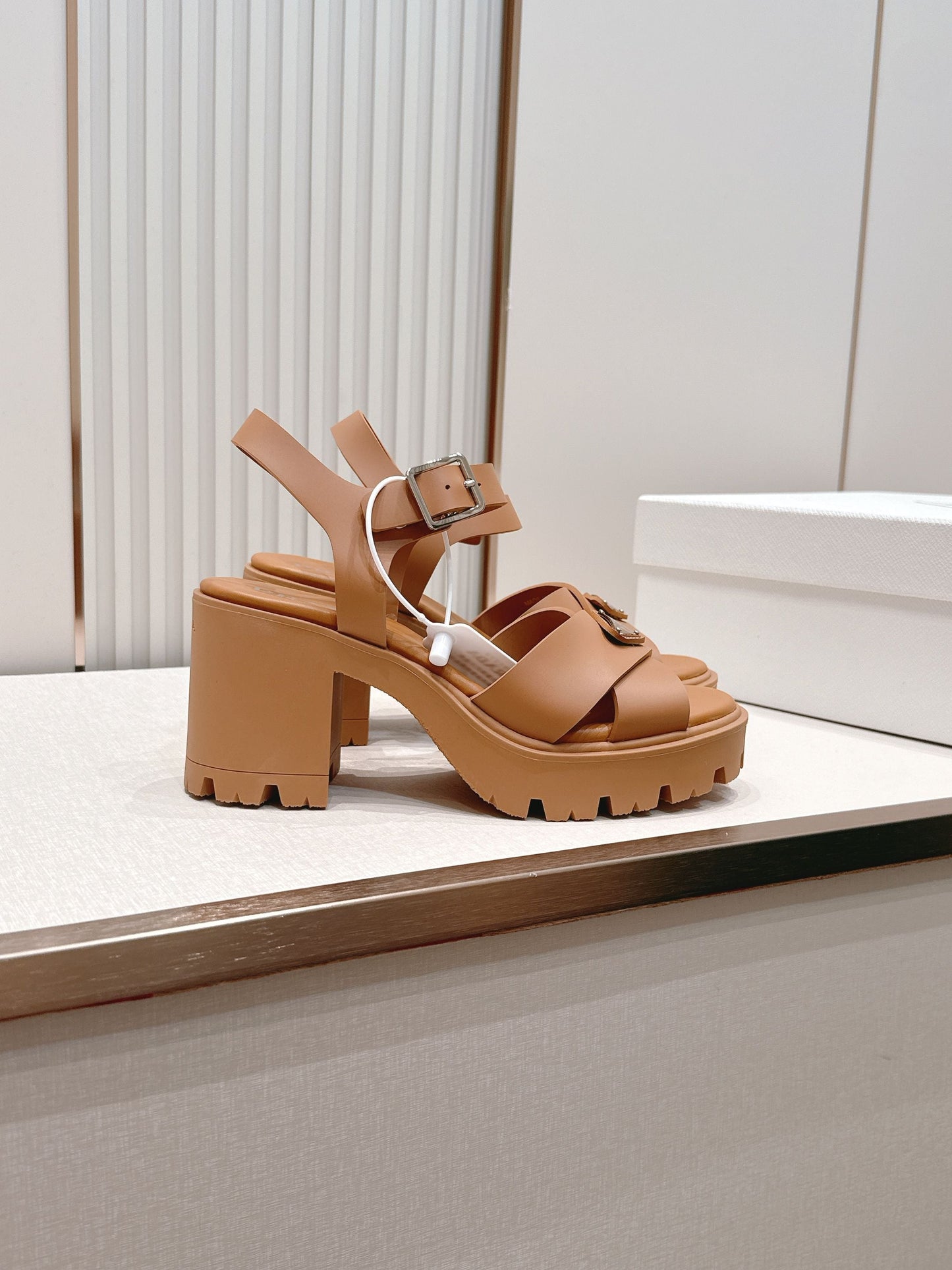 Prada 26s Monolith Sandals Tan Brown Rubber 838140