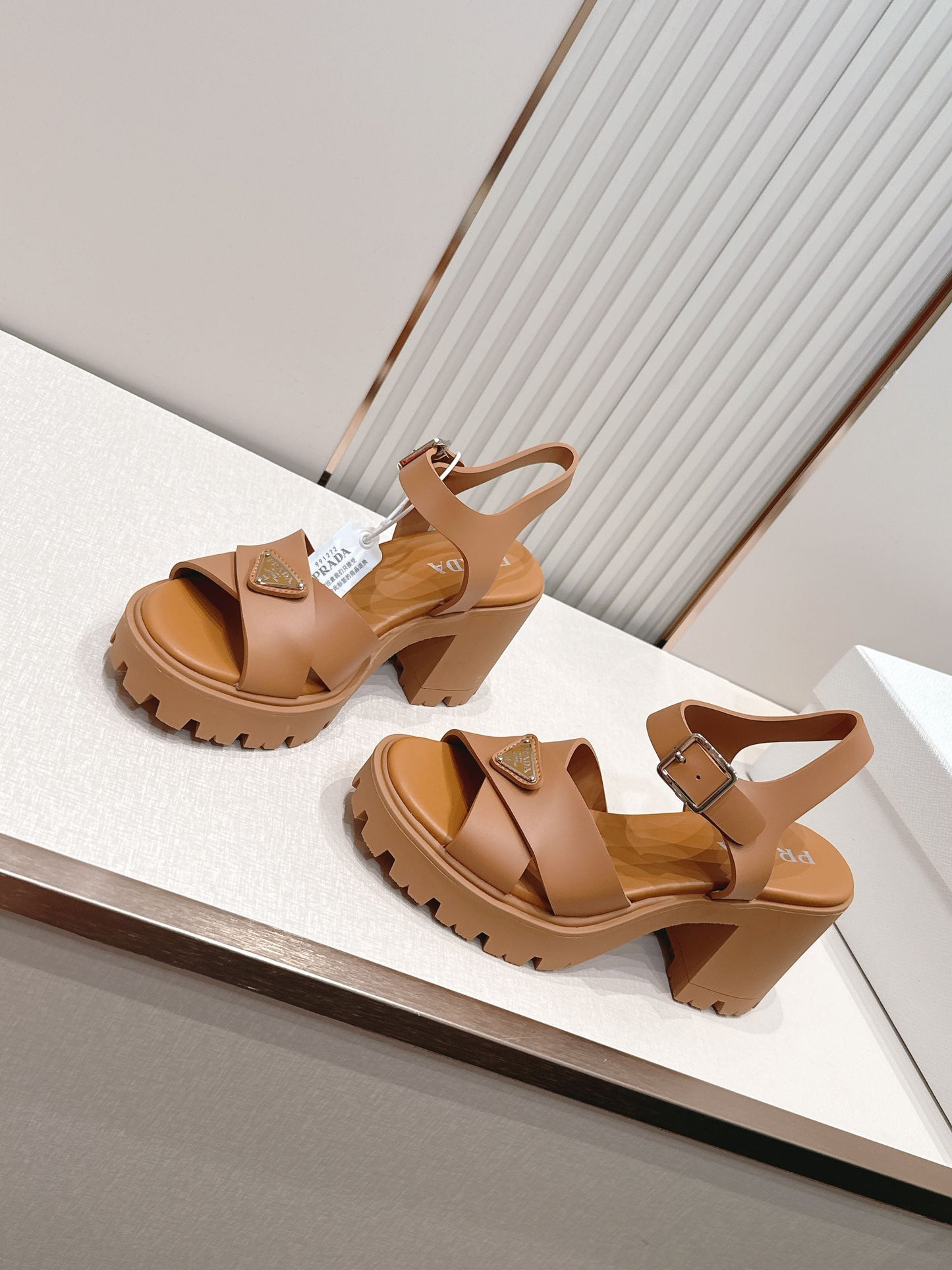 Prada 26s Monolith Sandals Tan Brown Rubber 838140