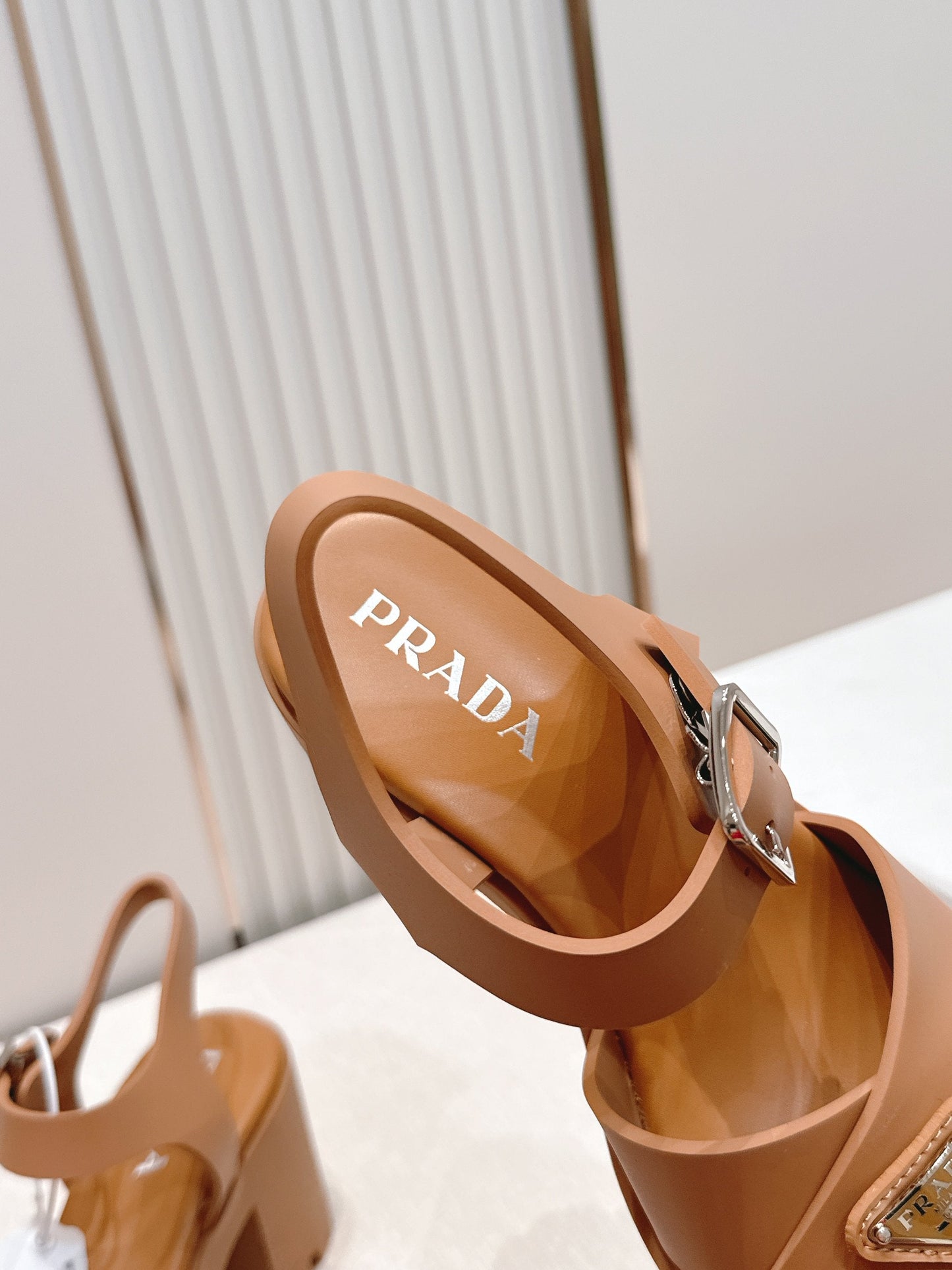 Prada 26s Monolith Sandals Tan Brown Rubber 838140