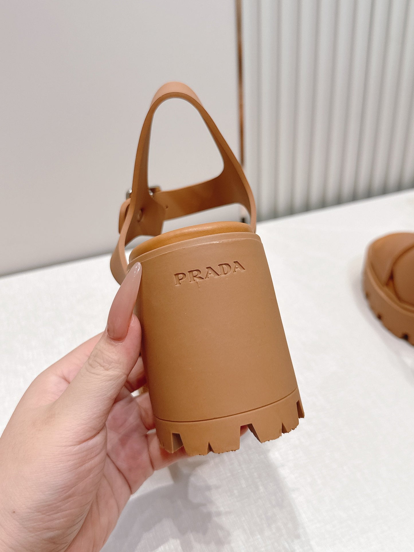 Prada 26s Monolith Sandals Tan Brown Rubber 838140
