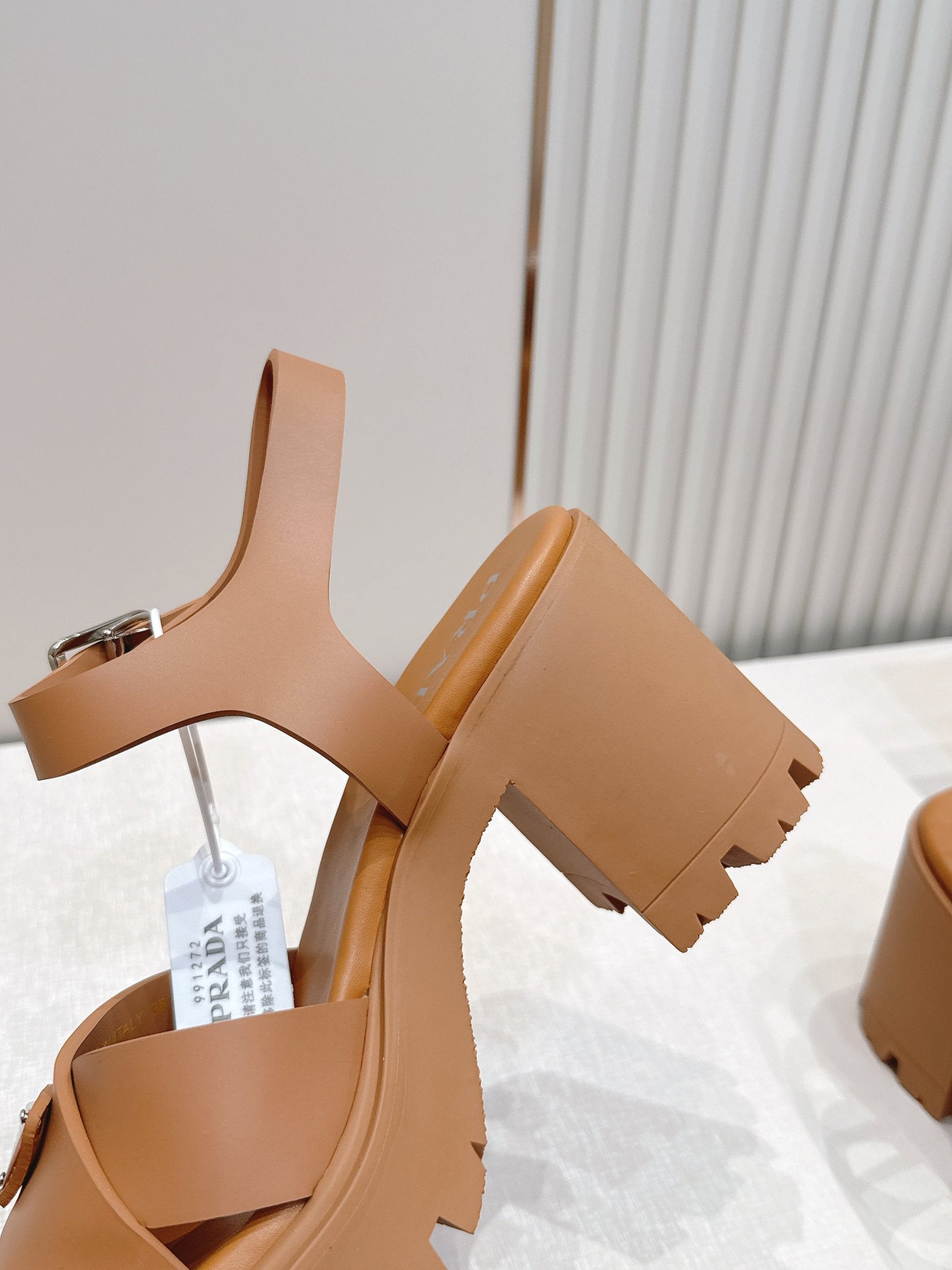 Prada 26s Monolith Sandals Tan Brown Rubber 838140