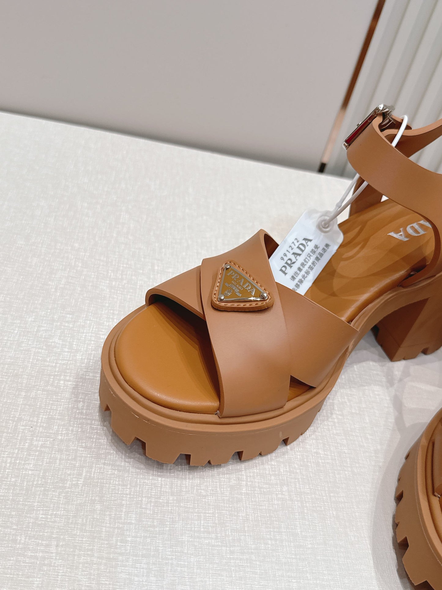 Prada 26s Monolith Sandals Tan Brown Rubber 838140