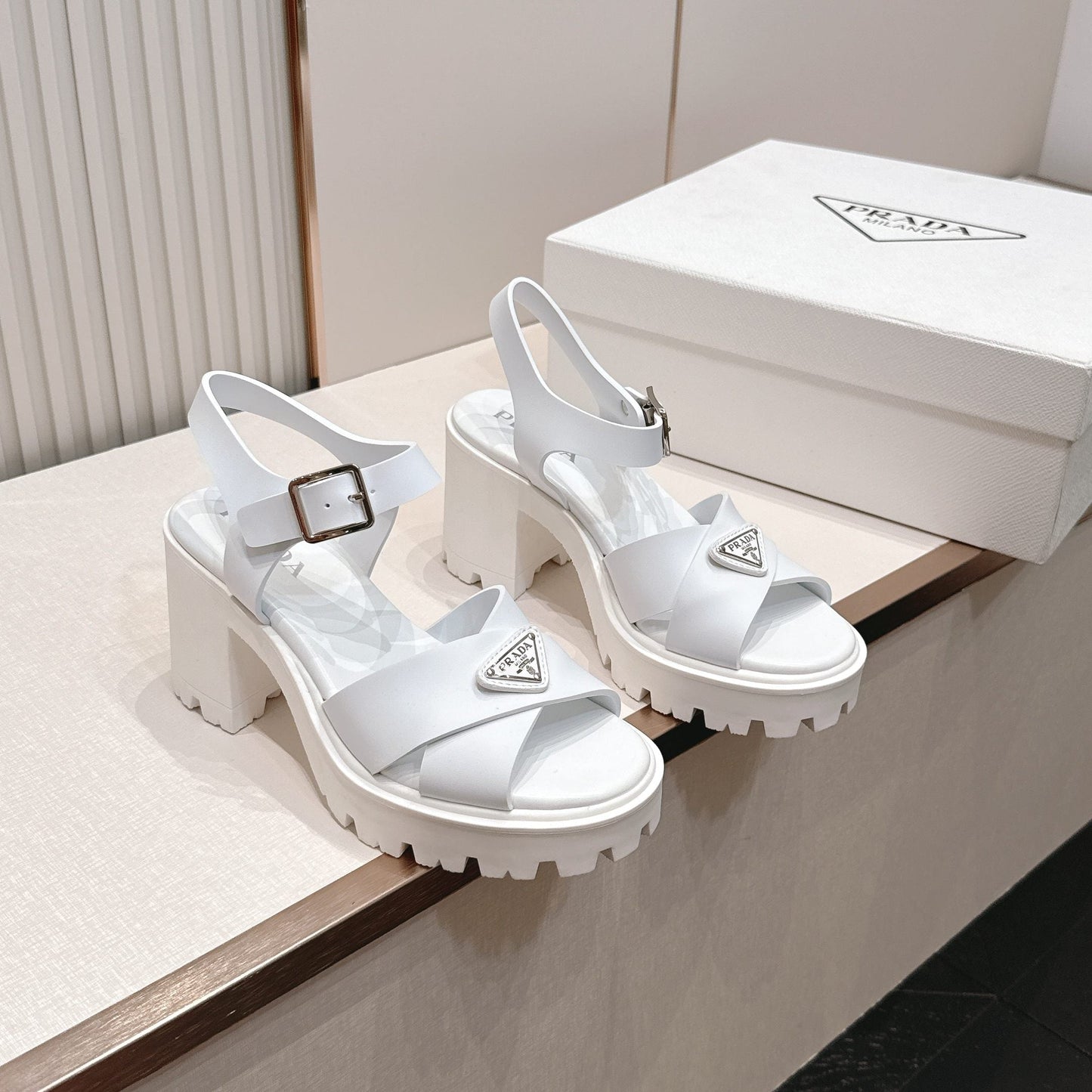 Prada 26s Monolith Sandals White Rubber 838139