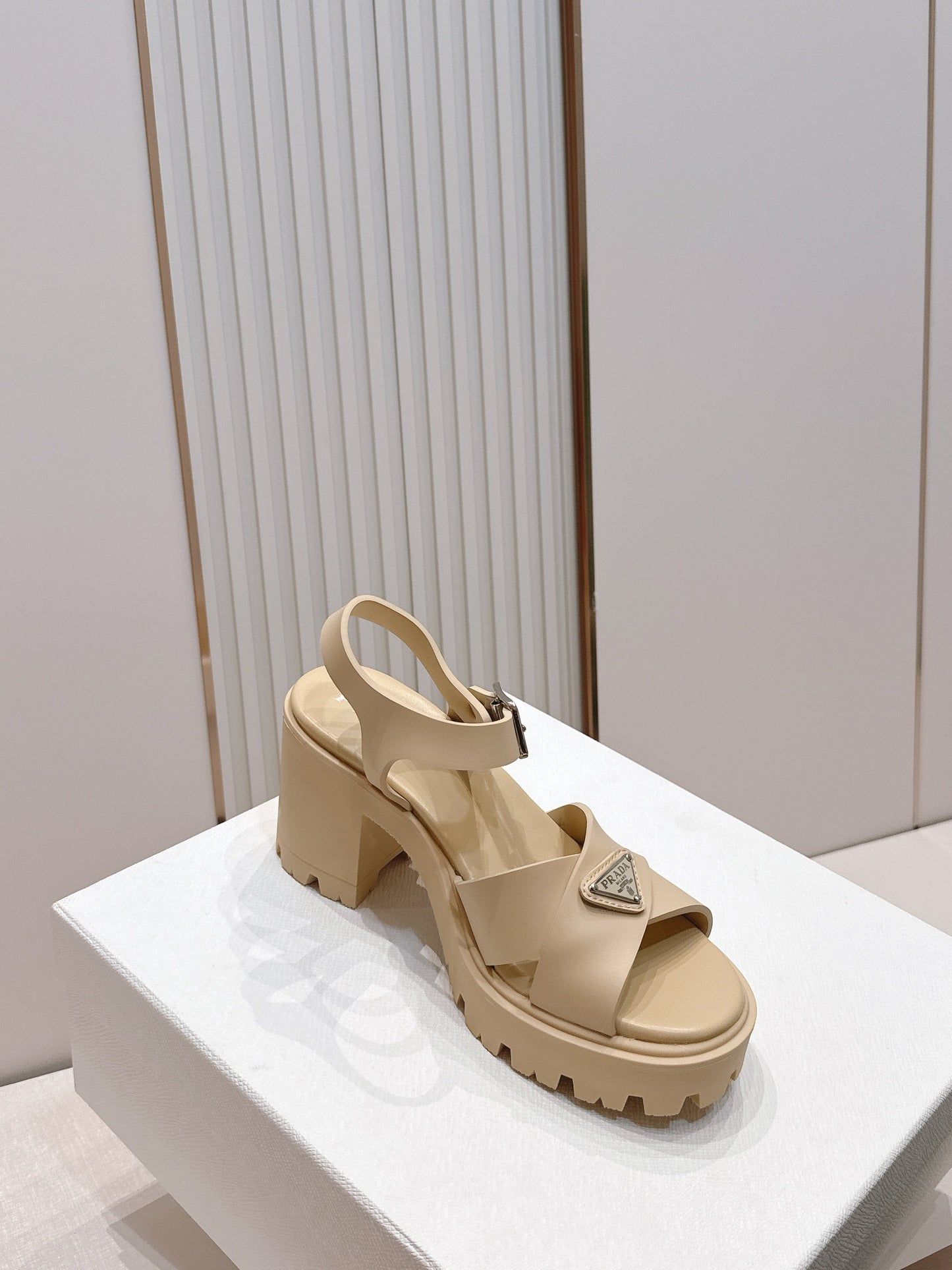 Prada 26s Monolith Sandals Beige Rubber 838137