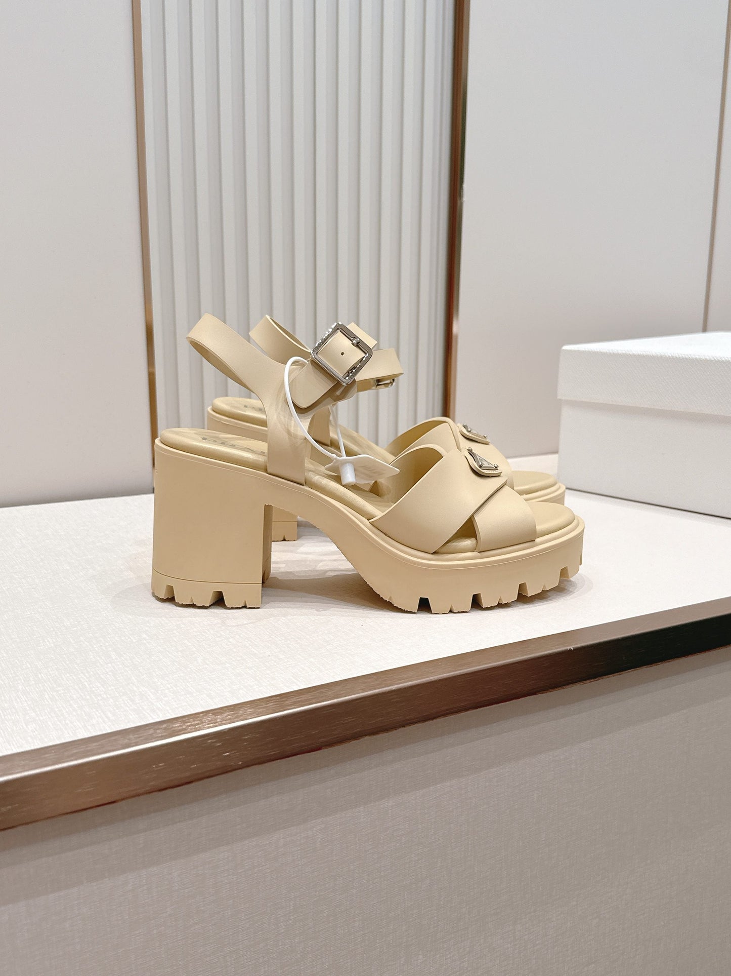 Prada 26s Monolith Sandals Beige Rubber 838137