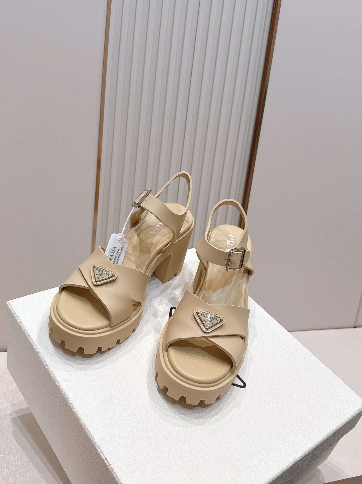 Prada 26s Monolith Sandals Beige Rubber 838137