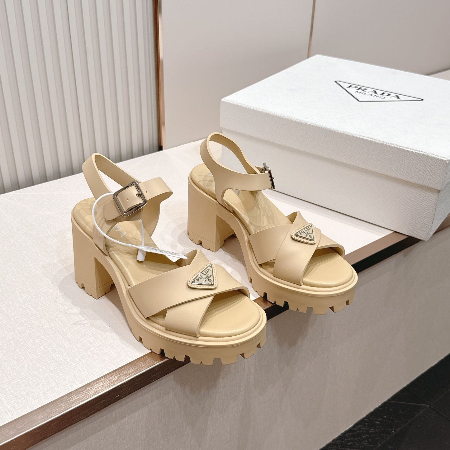 Prada 26s Monolith Sandals Beige Rubber 838137