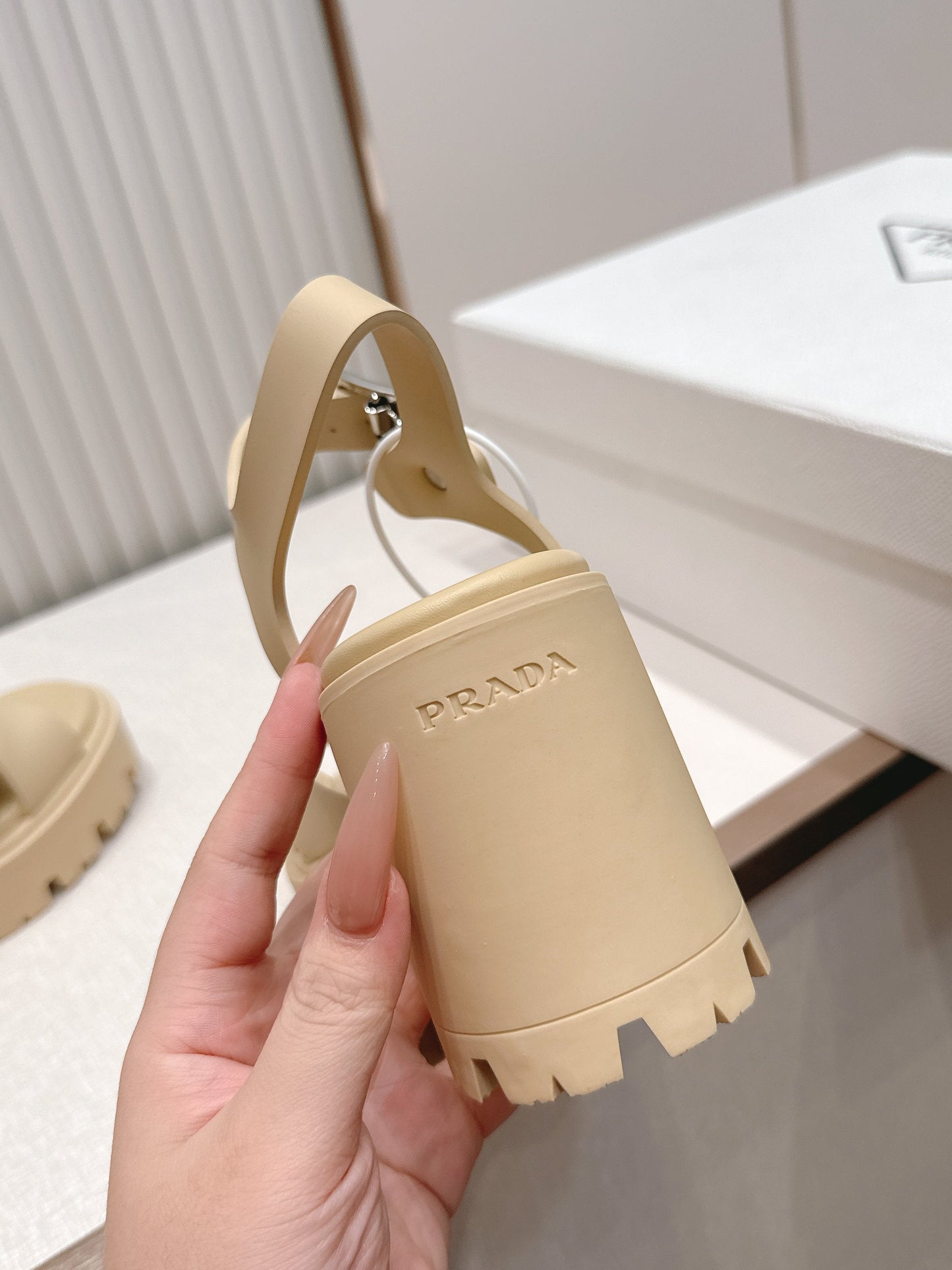 Prada 26s Monolith Sandals Beige Rubber 838137