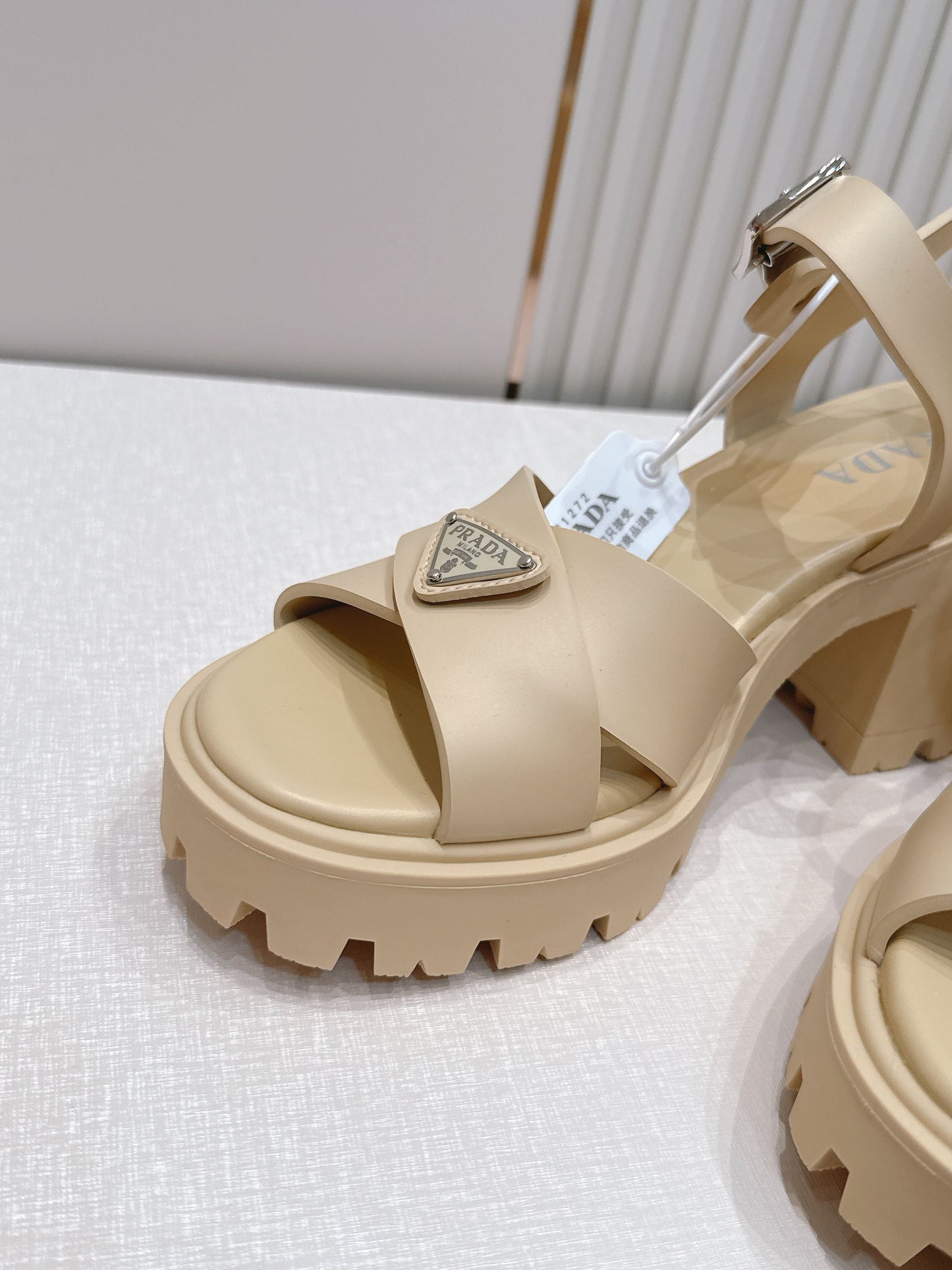 Prada 26s Monolith Sandals Beige Rubber 838137