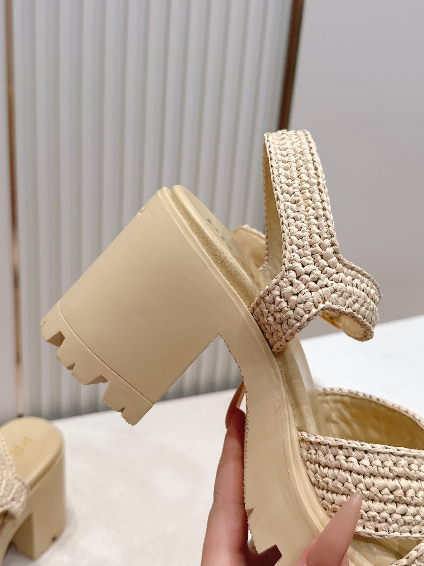 Prada 26s Monolith Sandals Beige Raffia Rubber 838136
