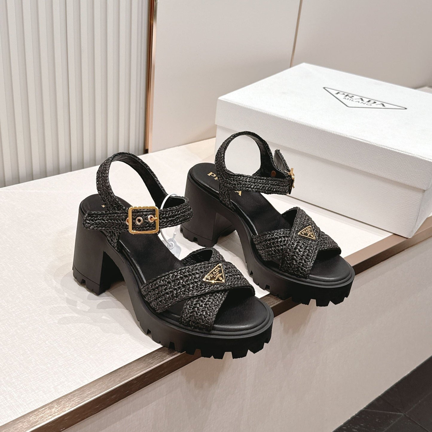 Prada 26s Monolith Sandals Black Raffia Rubber 838135