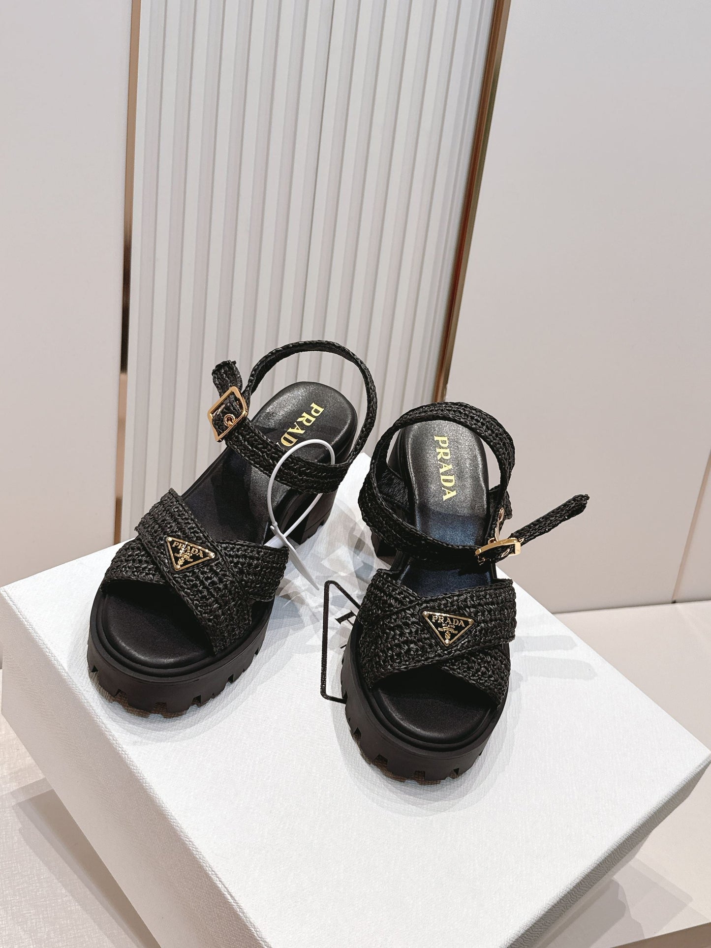 Prada 26s Monolith Sandals Black Raffia Rubber 838135