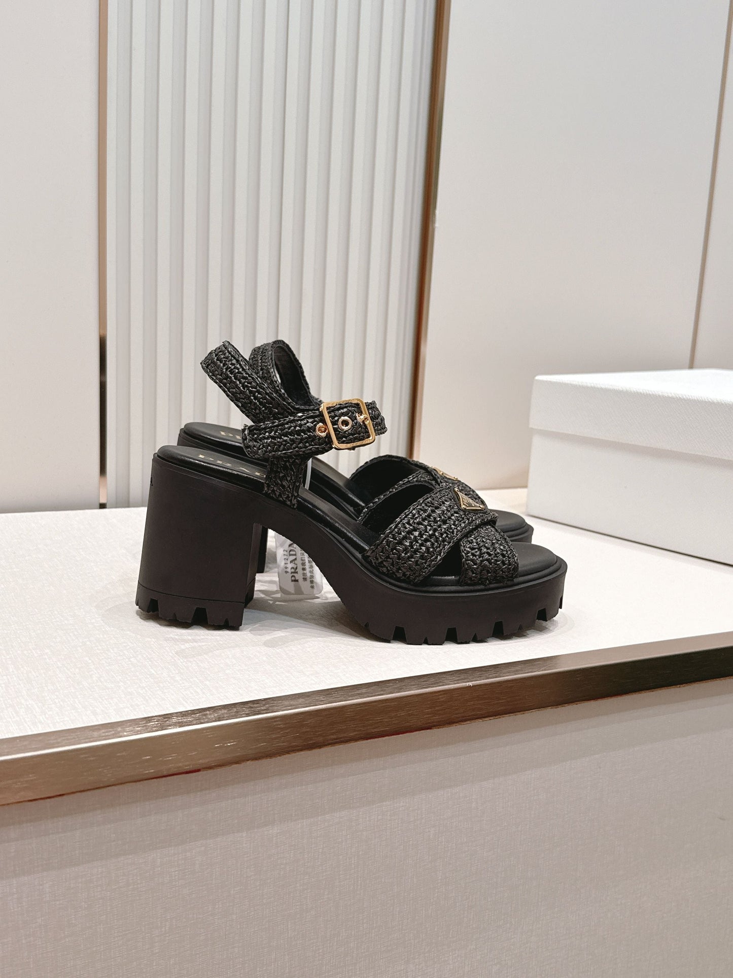 Prada 26s Monolith Sandals Black Raffia Rubber 838135