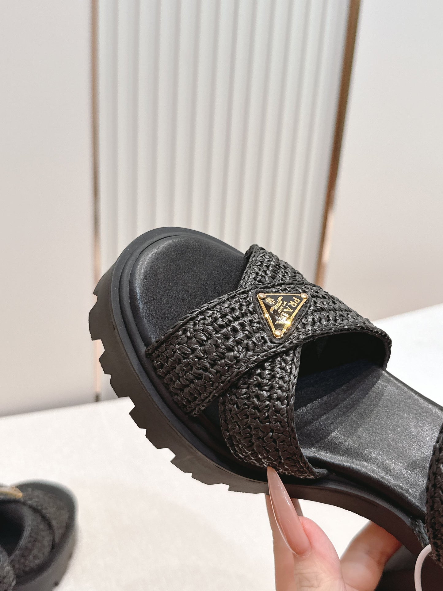 Prada 26s Monolith Sandals Black Raffia Rubber 838135