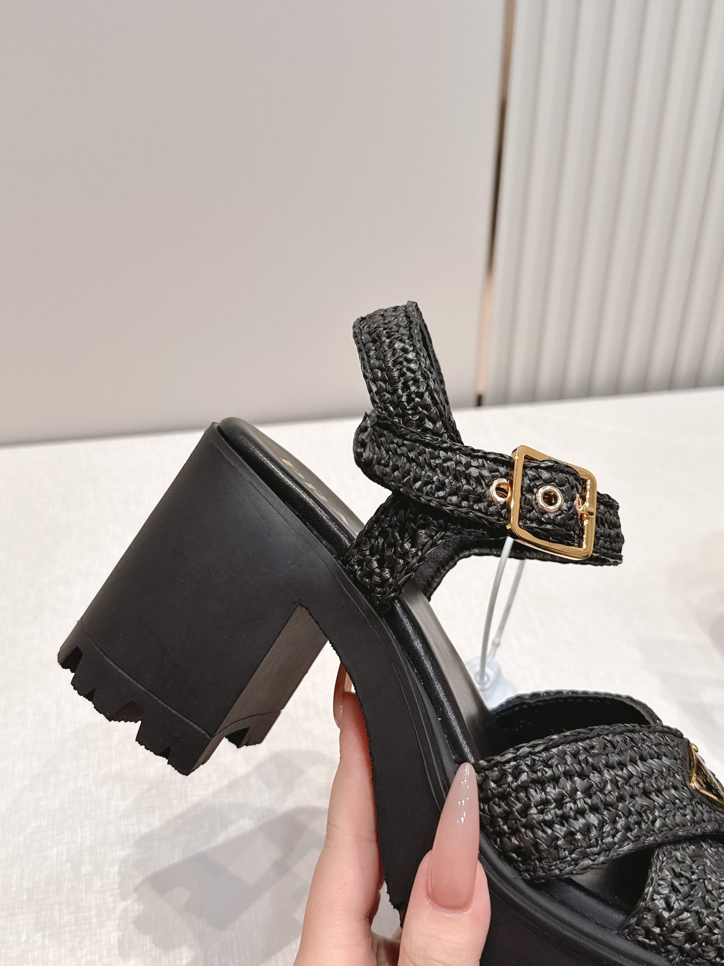 Prada 26s Monolith Sandals Black Raffia Rubber 838135