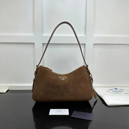 Prada 2026 Aimee Shoulder Bag Brown Suede Calfskin