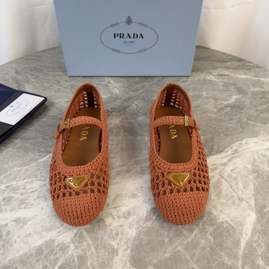 Pra 26s Ballet Flat Brown Leather Fabric 635154