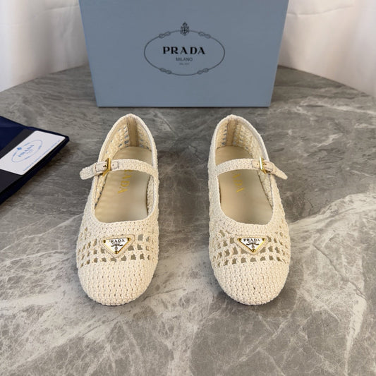 Pra 26s Ballet Flat White Leather Fabric 635155